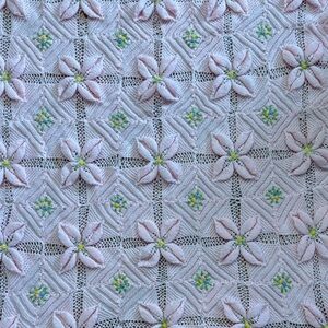 Floral Patterned Hand knit Baby Blanket Set in Pink and Green